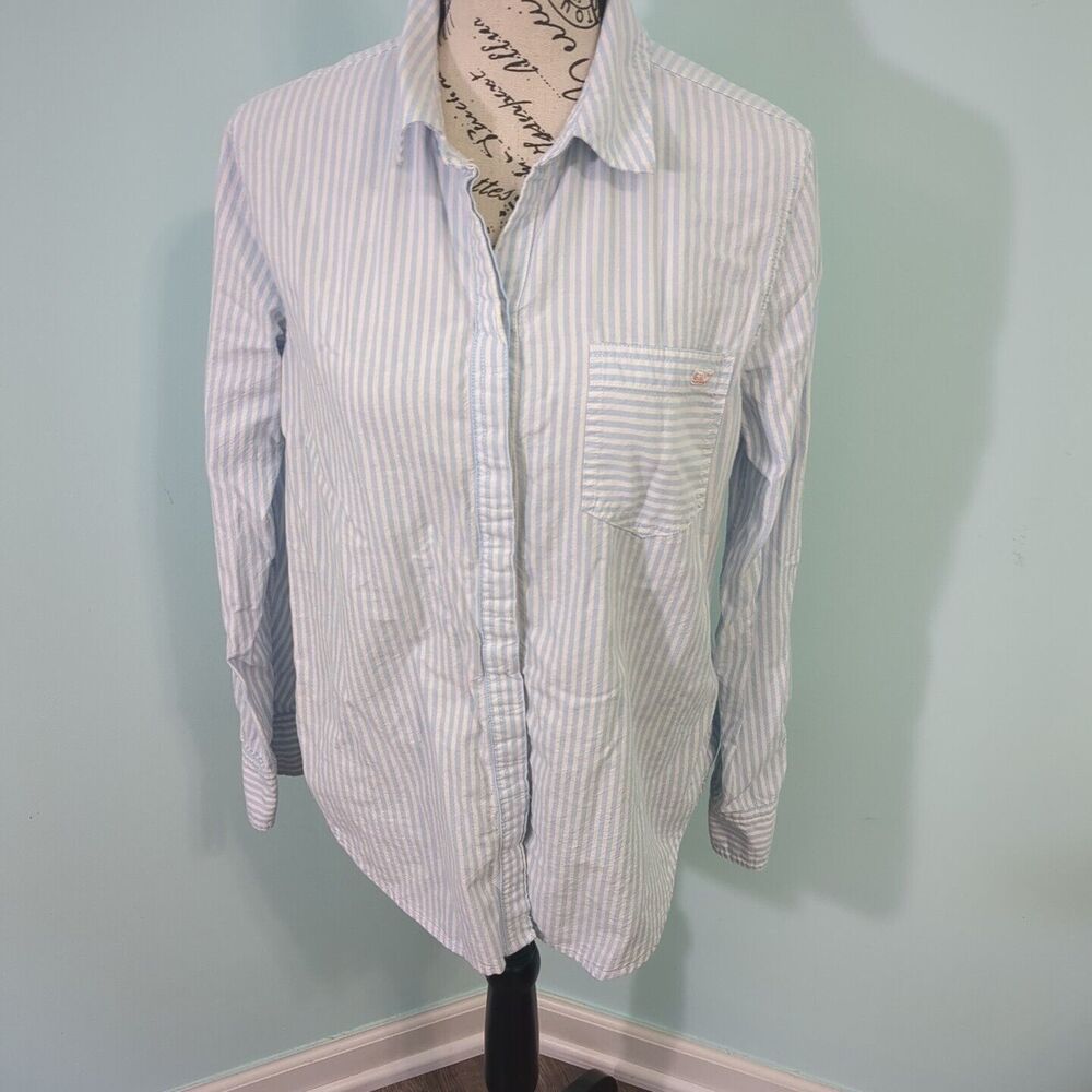 VINEYARD VINES 10 Relaxed blue stripe Cotton Long Sleeve Shirt Preppy Coastal